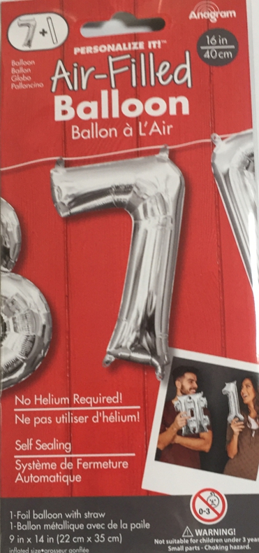 Balónek foliový narozeniny číslo 7 stříbrný 35 cm 